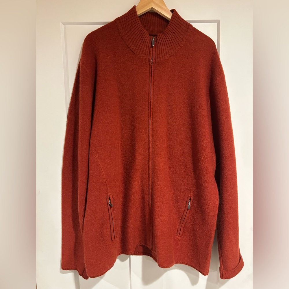SmartWool Full Zip Merino Wool Sweater With Zippered Pockets Brick Red Men’s XL